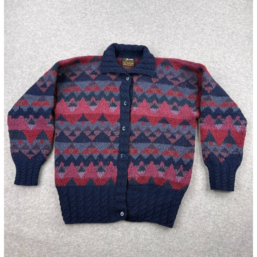 100% Alpaca Wool Cardigan Sweater By Casa M Womens Colorful Thick Warm